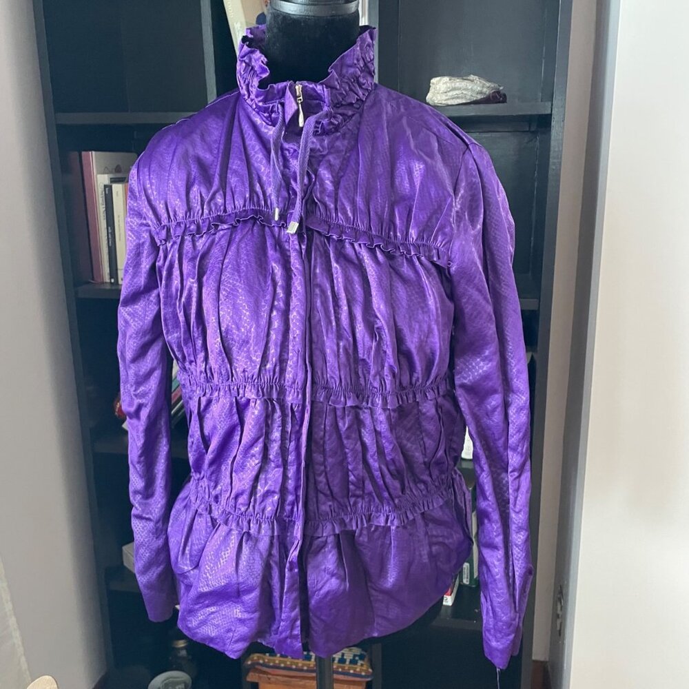 Vintage Y2K Laura Ashley Shiny Purple Snakeskin Lightweight Coat M Maximalist